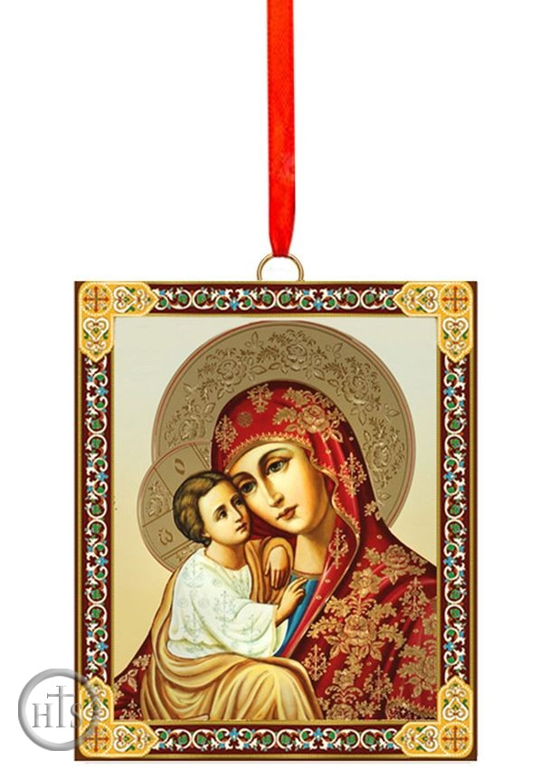 HolyTrinity Pic - Virgin Mary and Christ Child, 2 Sided Wooden Icon Ornament