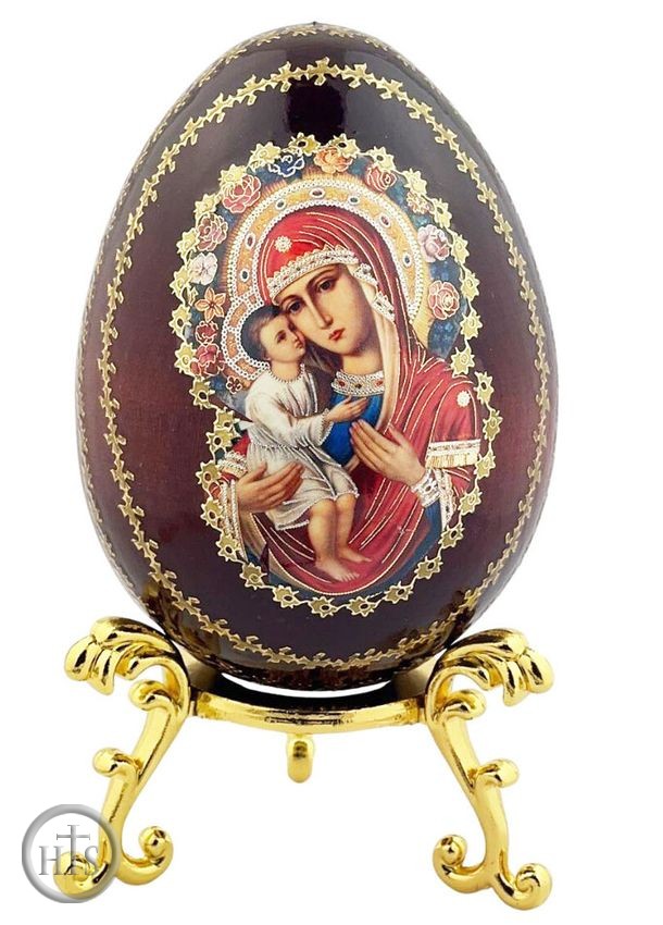 Image - Virgin Mary Zhirovitskaya, Wooden Icon Egg with Stand