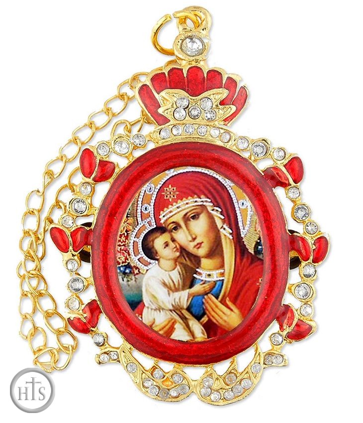 Product Image - Virgin Mary Zirovitskaya, Enamel Framed  Icon  with Chain
