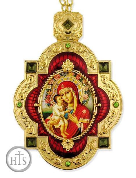 Product Photo - Virgin Mary Zirovitskaya - Flowers, Jeweled  Icon Pendant with Chain