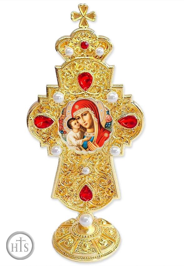 Photo - Virgin Mary Zirovitskaya, Jeweled Standing Cross, 7 Inch