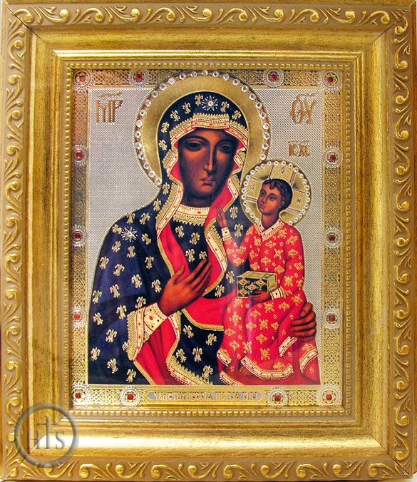 Picture - Virgin Mary of Czestochova, Orthodox  Framed Icon with Crystals and Glass 