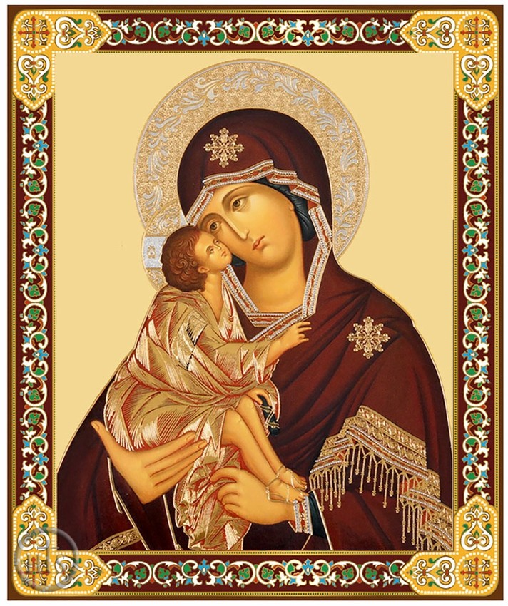 HolyTrinity Pic - Virgin Mary of Don, Gold Foil Orthodox Icon with Stand 