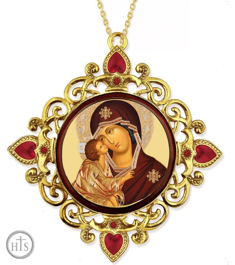 Product Picture - Virgin of Don, Jeweled Round Framed Icon with Chain