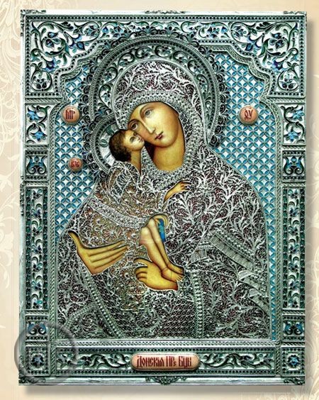 HolyTrinityStore Picture - Virgin Mary Donskaya, Sreling Silver Enameled  Hand Written (Painted) Icon