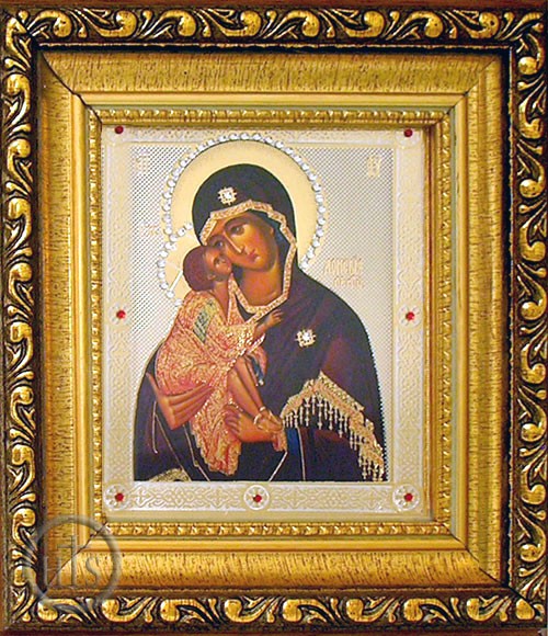 HolyTrinityStore Image - Virgin Mary Donskaya, Framed Orthodox  Icon with Crystals and Glass
