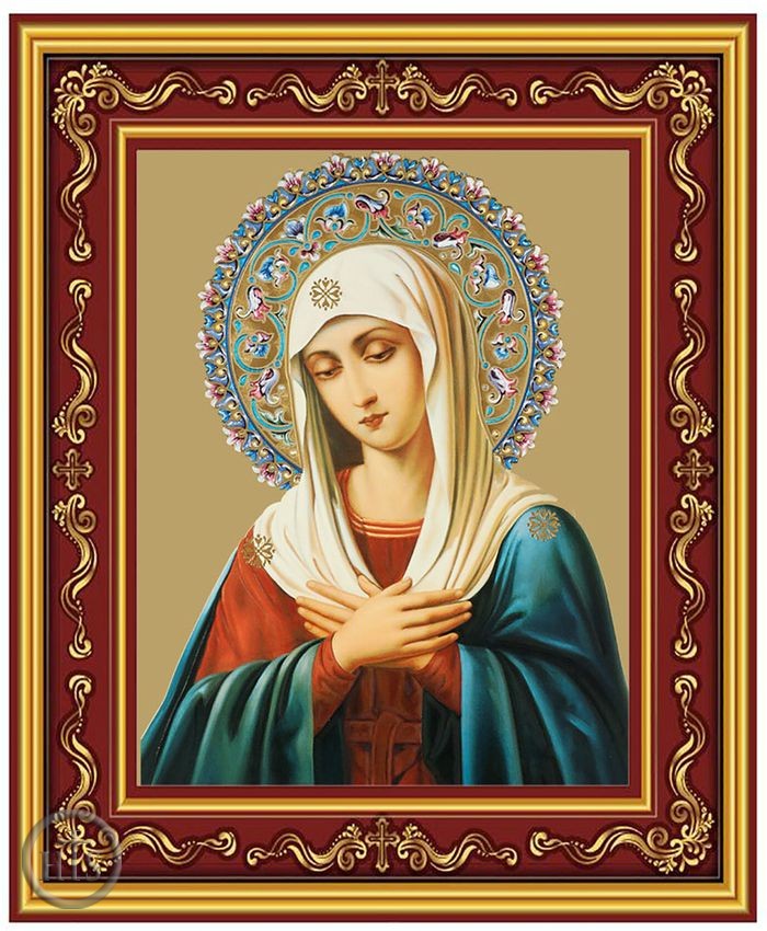 Pic - Virgin Mary of Extreme Humility, Gold Foil Orthodox Icon in Frame 