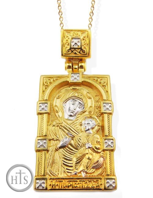 Image - Virgin Mary Iverskaya, Sterling Silver, Gold Plated  Icon Pendant 