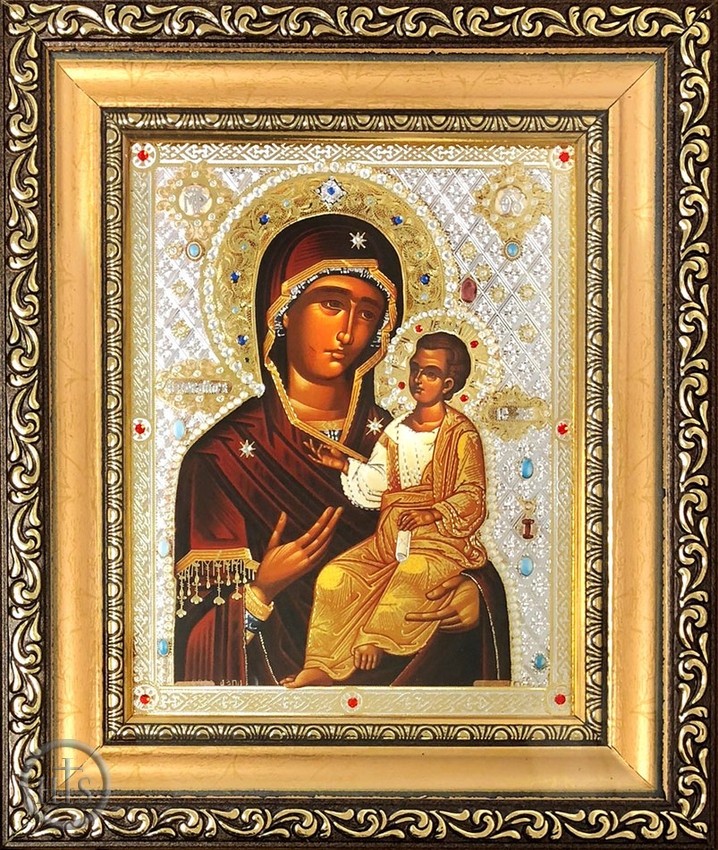 Picture - Virgin Mary of  Iveron -  Myrrhstreaming (Montreal) Framed Icon with Glass & Crystals