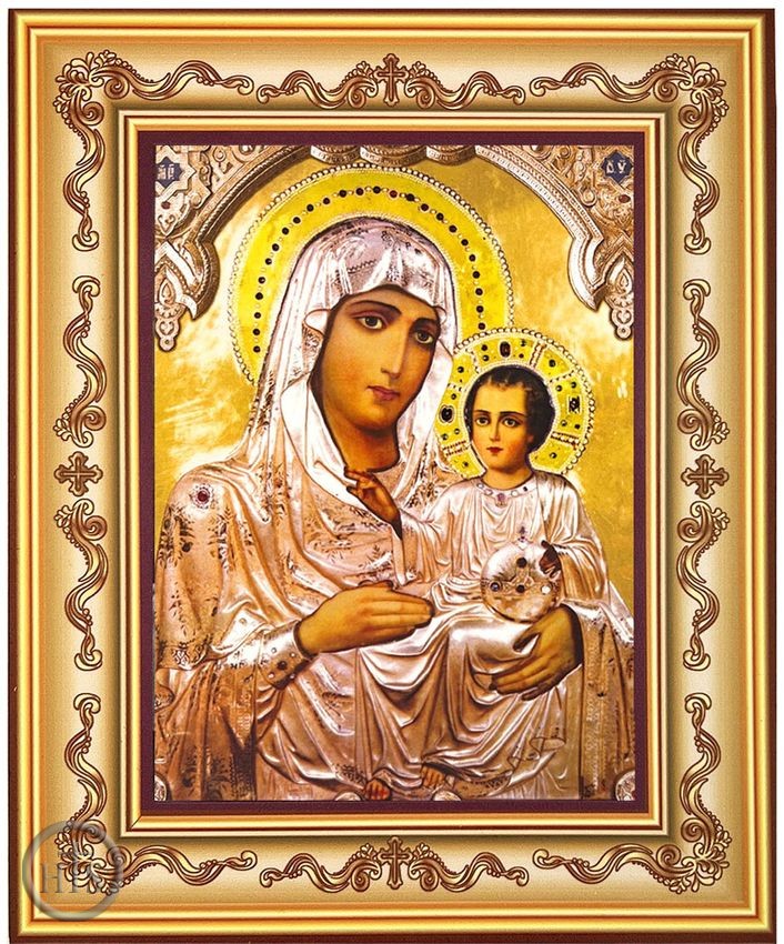Product Pic - Virgin of Jerusalem, Greek Byzantine Icon in Frame with Stand
