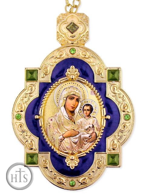 Picture - Virgin of Jerusalem, Jeweled  Icon Ornament with Chain