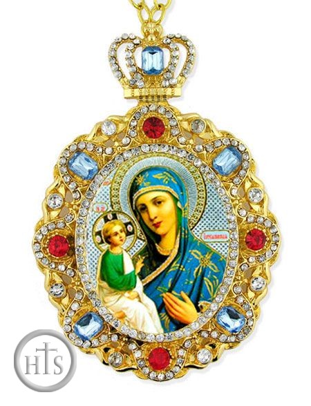 Product Picture - Virgin of Jerusalem, Jeweled  Icon Pendant with Chain