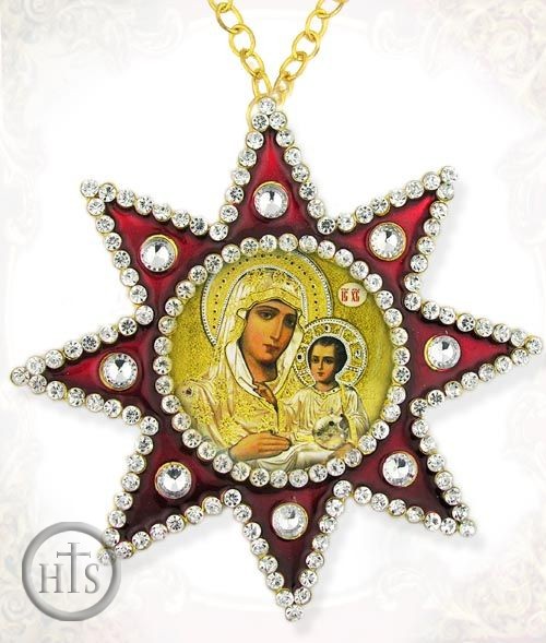 Image - Virgin of Jerusalem, Ornament Icon Pendant with Chain, Red