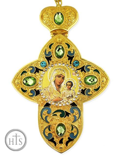 HolyTrinityStore Picture - Virgin of Jerusalem, Faberge Style Framed Cross With Icon