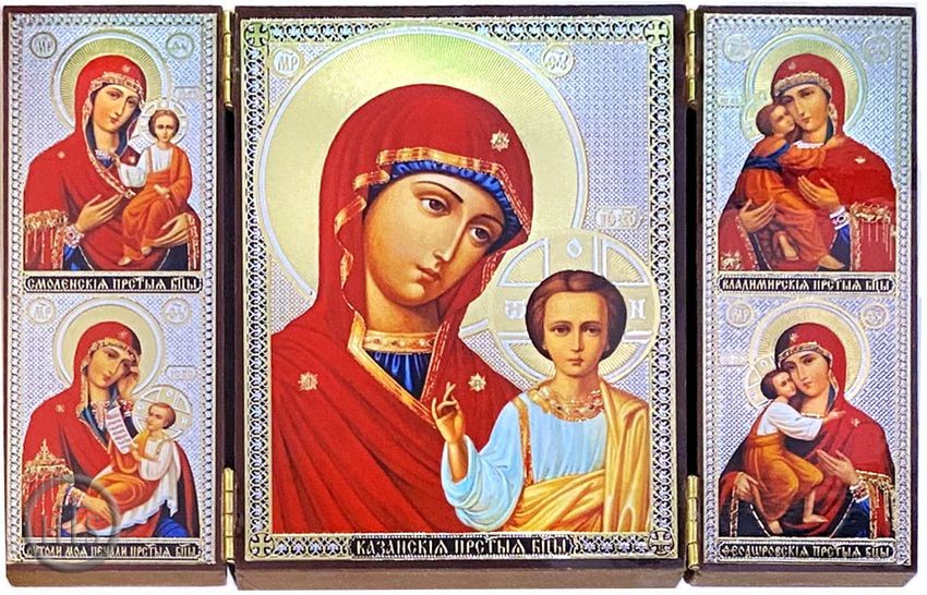 HolyTrinityStore Photo - Virgin of Kazan and 4 Virgin Mary Icons, Orthodox Triptych