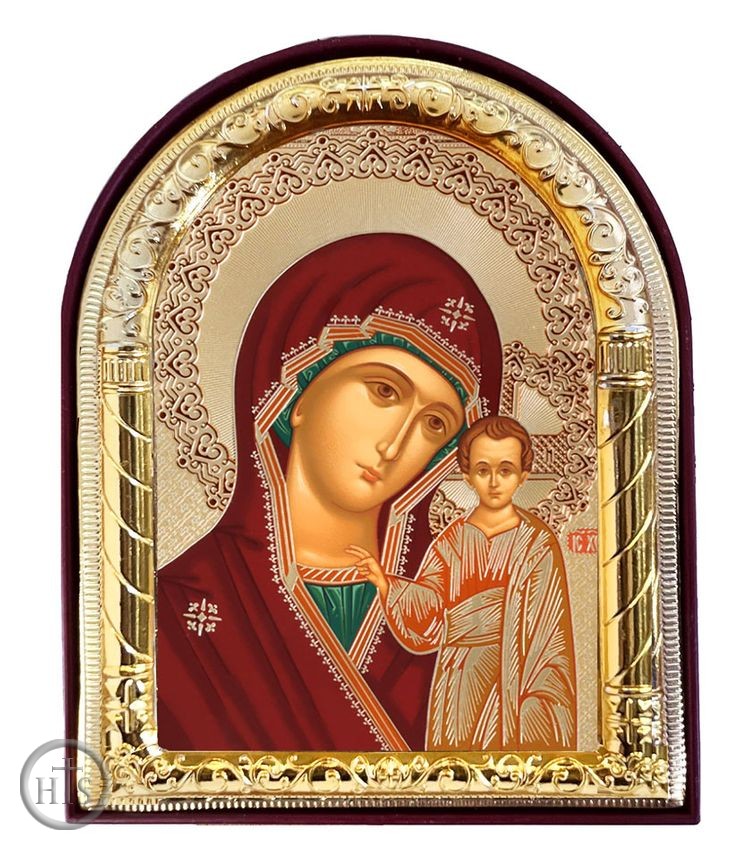 HolyTrinityStore Image - Virgin of Kazan, Arched Orthodox Icon with Stand