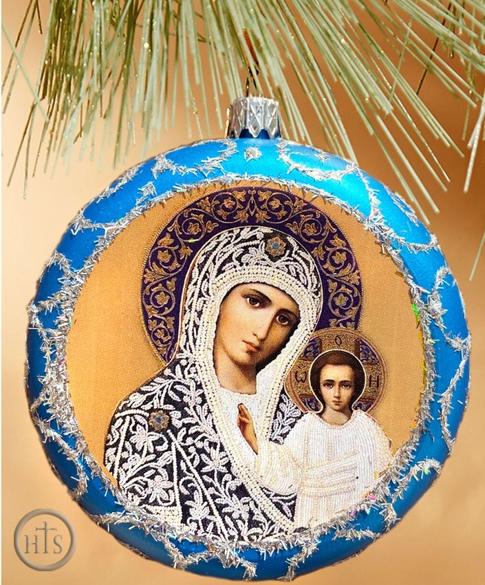 Product Photo - Virgin of Kazan, Round Christmas Ornament, Blue