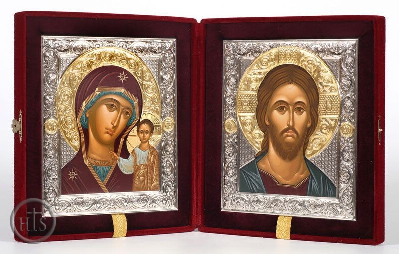Product Image - Virgin of Kazan / Christ the Teacher, Serigraph Icon Diptych in Velvet Case