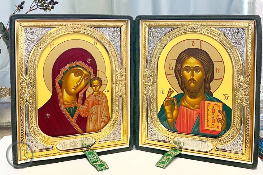 Image - Virgin of Kazan / Christ the Teacher, Icon Diptych in Velvet Case