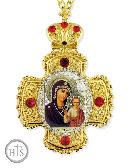 HolyTrinity Pic - Virgin of Kazan,  Faberge Style Framed Cross-Shaped Icon Pendant