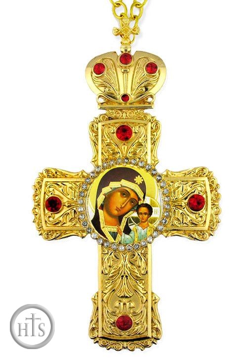 Image - Virgin of Kazan,  Faberge Style Framed Cross-Shaped Icon Pendant