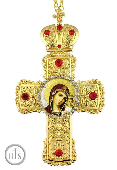 Pic - Virgin of Kazan,  Faberge Style Framed Cross-Shaped Icon Pendant