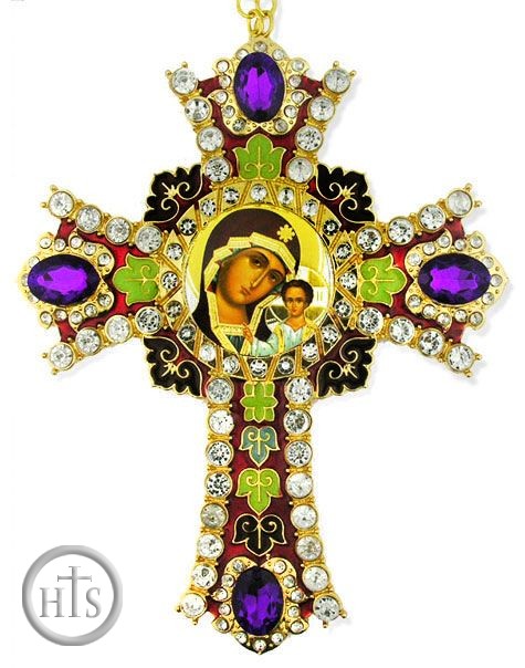 Image - Virgin of Kazan Icon in  Jeweled Wall Cross 