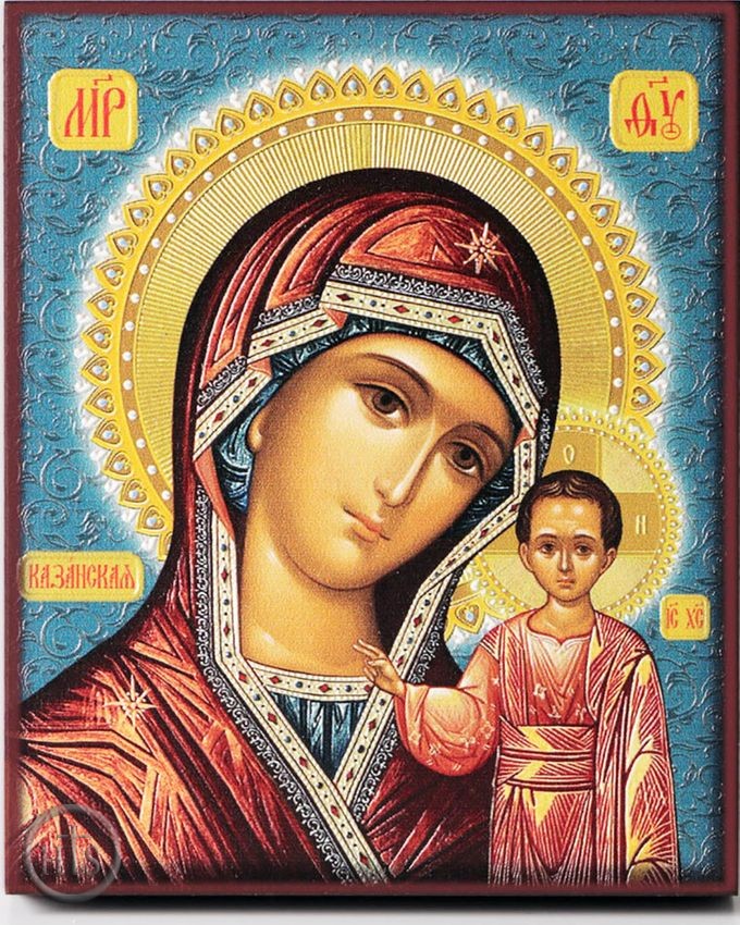 Product Photo - Virgin of Kazan, Embossed Printing on Thick Wood Orthodox  Icon