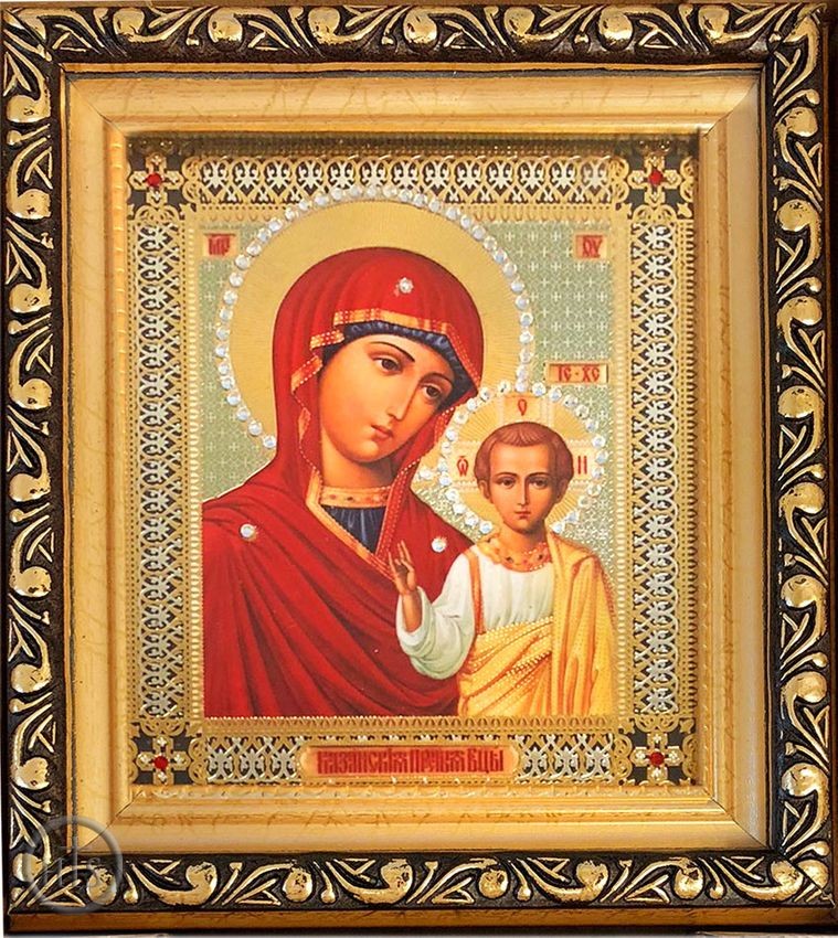 HolyTrinity Pic - Virgin of Kazan, Framed Icon with Glass and Crystals
