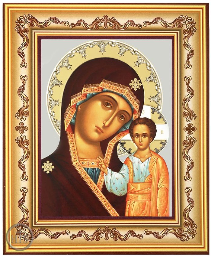 Picture - Virgin of Kazan, Orthodox Icon in Frame with Stand