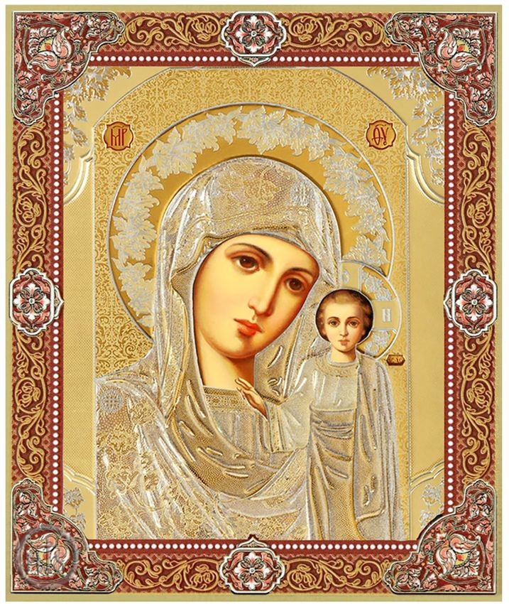 HolyTrinityStore Photo - Virgin of Kazan, Gold Foil Orthodox Icon with Stand