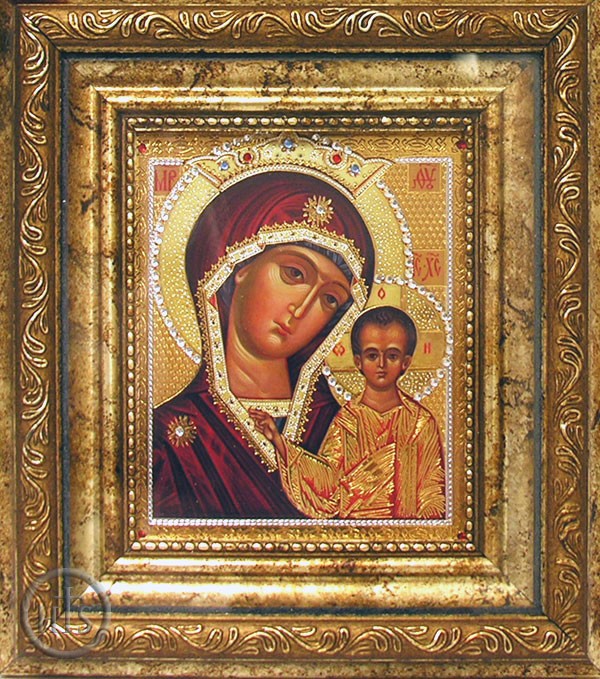 Product Image - Virgin of Kazan, Framed Orthodox  Icon with Crystals and Glass