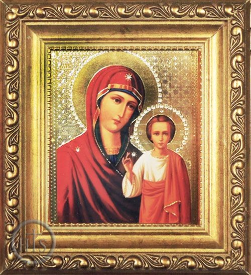 Image - Virgin of Kazan, Framed Orthodox  Icon with Crystals and Glass