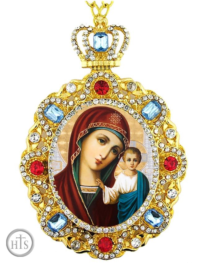 Picture - Virgin of Kazan, Enamel Framed Icon w/ Chain