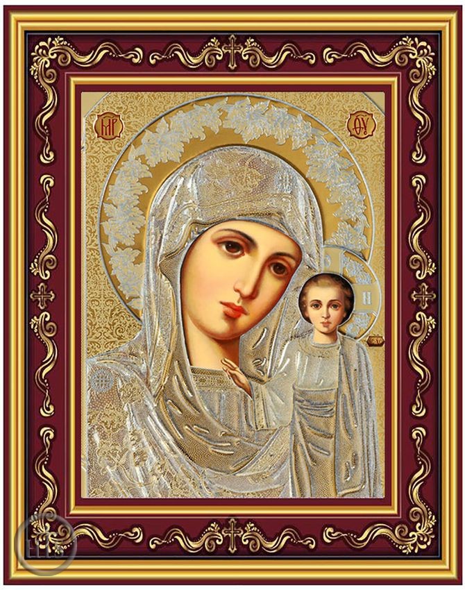 Image - Virgin of Kazan, Gold Foil Orthodox Icon in Frame 