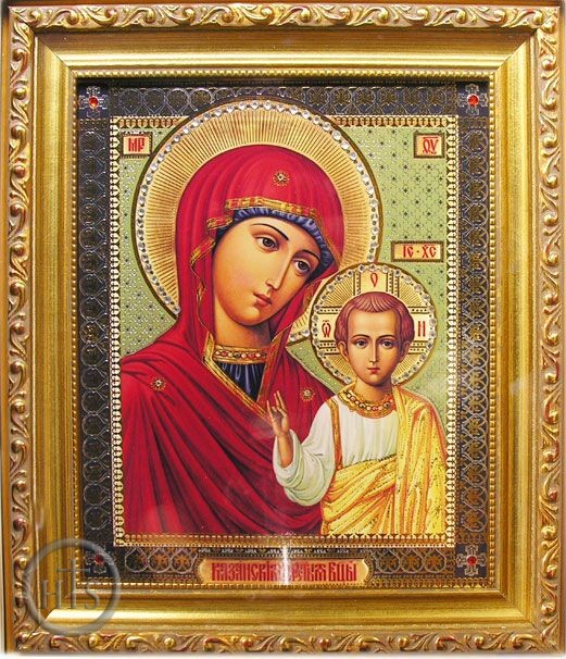 HolyTrinityStore Photo - Virgin of Kazan,  Framed Orthodox  Icon with Glass & Crystals