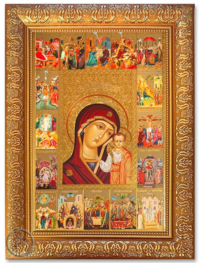 HolyTrinity Pic - Virgin of Kazan with Feast Days, Framed Gold Foil Orthodox Icon