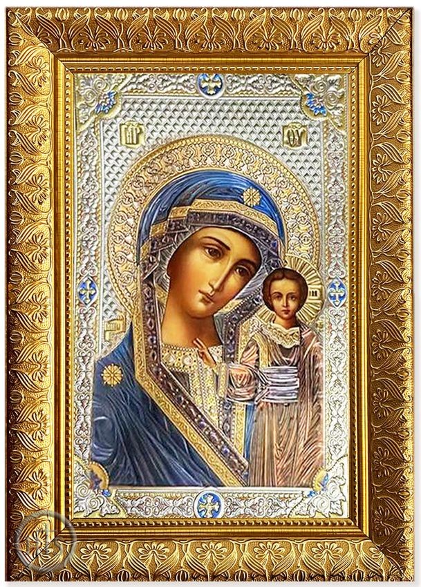 HolyTrinityStore Photo - Virgin of Kazan, Framed Gold Foil Orthodox Icon with Glass