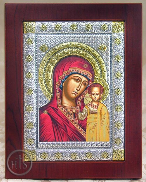 Image - Virgin of Kazan, Orthodox Silk Screen Framed Icon with Stand