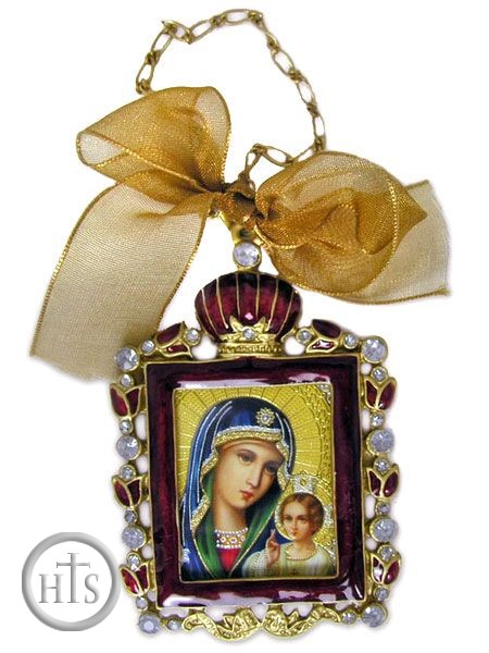 Photo - Virgin of Kazan Enamel Framed  Icon Pendant, Faberge Style - IF-2RV-09