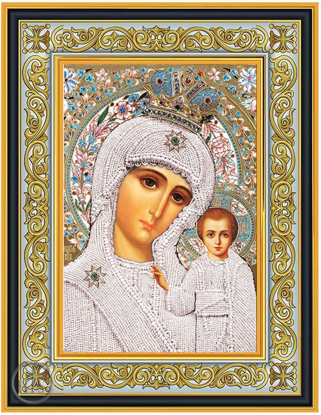 Product Pic - Virgin of Kazan, Framed Orthodox Icon with Stand
