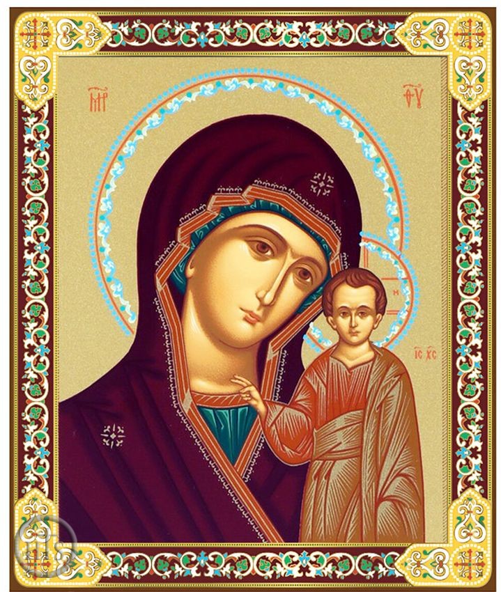 Picture - Virgin of Kazan, Orthodox Gold Foil Icon with Stand