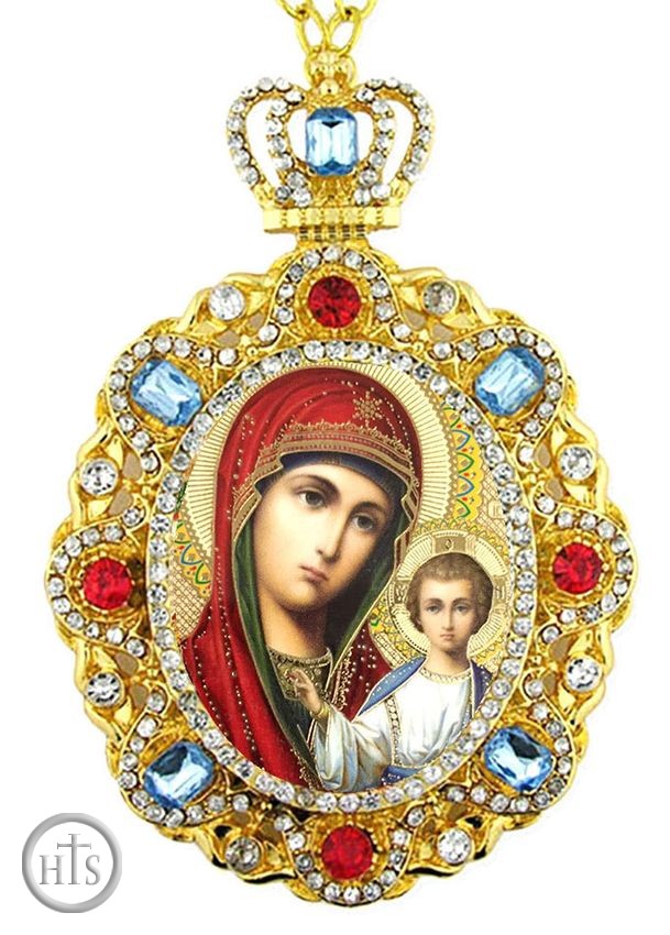 Product Photo - Virgin of Kazan,  Jeweled  Icon Pendant with Chain