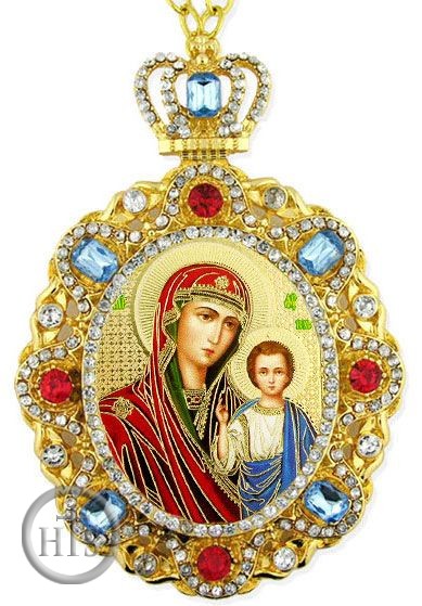Image - Virgin of Kazan,  Jeweled  Icon Pendant with Chain