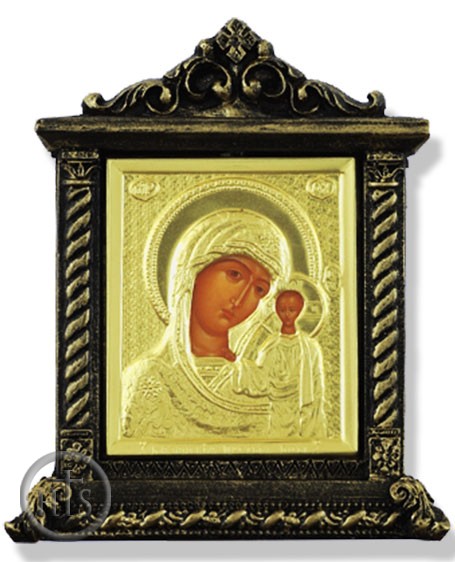 Product Image - Virgin of Kazan, Orthodox Icon in  Antique Style Pressed Wood Shrine