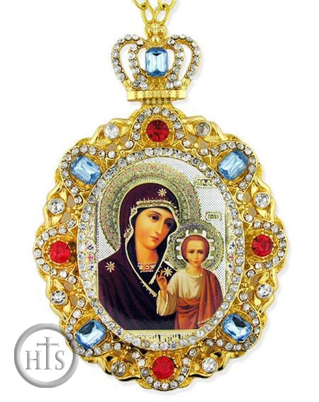 Pic - Virgin of Kazan,  Jeweled  Icon Pendant with Chain