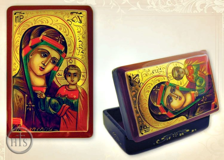 Product Photo - Virgin of Kazan, Hand Painted w/Gold  Miniature Lacquered Box