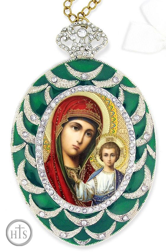 HolyTrinityStore Photo - Virgin of Kazan, Egg Shaped Ornament Icon