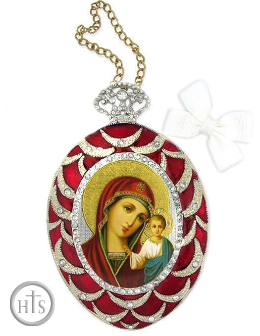 Product Picture - Virgin of Kazan, Egg Shaped Ornament Icon, Red