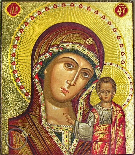 HolyTrinityStore Image - Virgin of Kazan, Serigraph Mini Icon,  Bronze Leaf